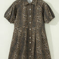 Gray Leopard Print Short Sleeve Pleated Denim Mini Dress - Foto 4