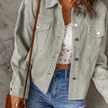 Sky Blue Raw Hem Flap Pockets Cropped Corduroy Jacket - Foto 6