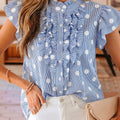 Maglia a maniche a pois piegato a righe azzurro cielo con maniche plissate e pieghe - Foto 1