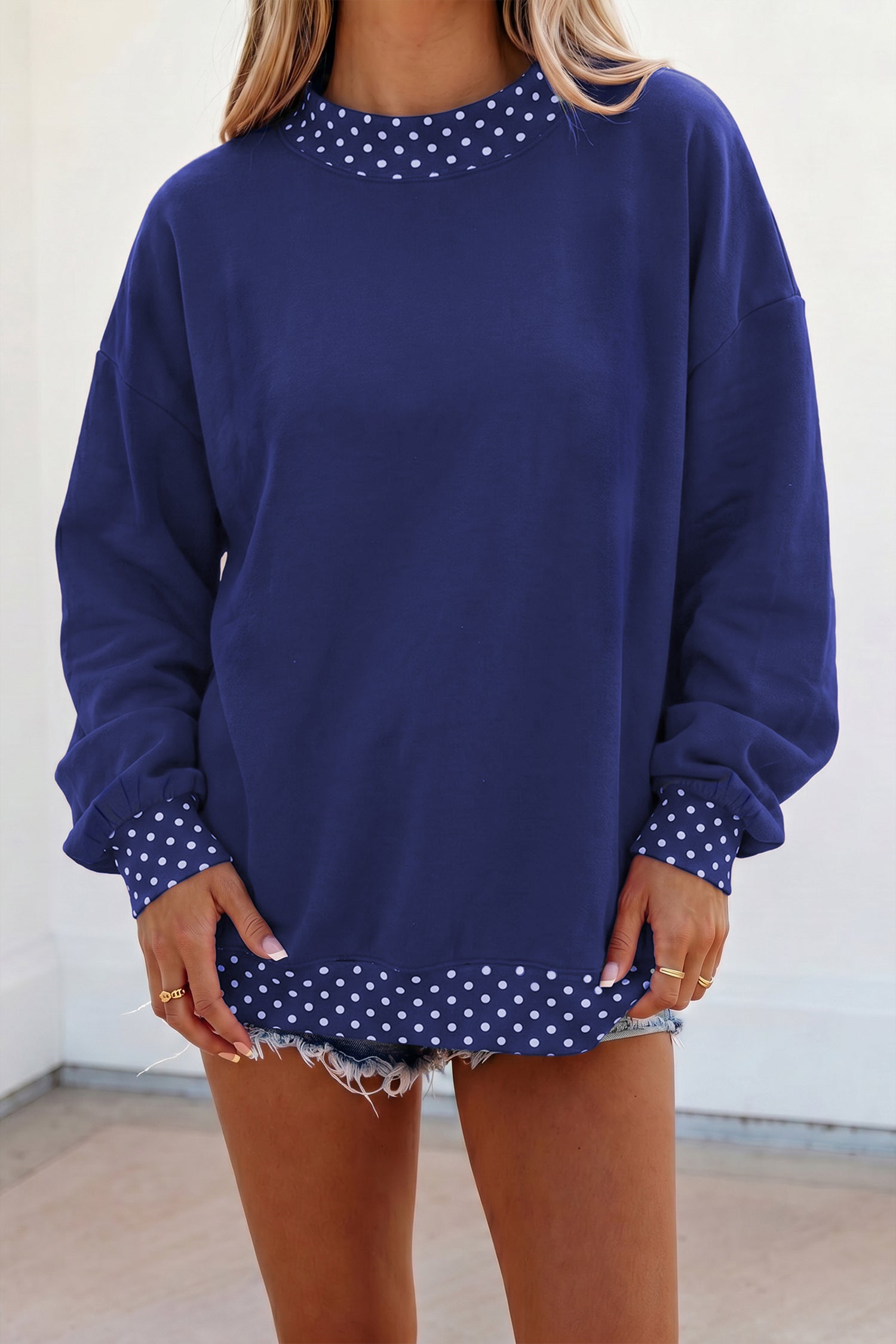 Orangefarbener Colorblock Polka Dot Contrast Trim Oversized Sweatshirt