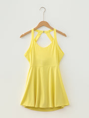 Yellow Cream Daring Back Cutout Active Mini Dress with Shorts - Miniatuur