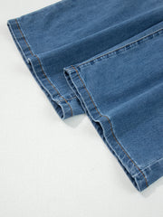 Jeans Ashleigh Blue à boutons multiples, taille haute et jambe large, poches - Damesmode Afbeelding 8 - Miniatuur