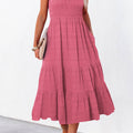 Black Shirred Pleated Square Neck Sleeveless Midi Dress - Damesmode Afbeelding 5 - Foto 5