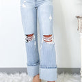 Beau Blue Light Wash Distressed Straight Jeans - Damesmode Afbeelding 3 - Foto 3