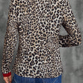 Brown Leopard Print Contrast Trim Round Neck Long Sleeve Top - Damesmode Afbeelding 2 - Foto 2