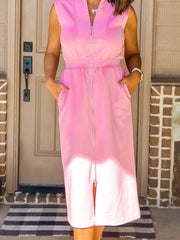 Pink V Neck Sleeveless Double Zip Shift Midi Dress - Miniatuur