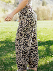 Khaki-Leopardenmuster mit Kordelzug, elastische Taille, lockere Jeanshosen mit Taschen - Miniatuur