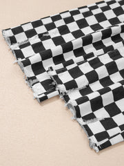 Imprimé noir en damier Trous vieillis, jeans raccourcis à bord brut - Damesmode Afbeelding 7 - Miniatuur