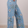 Himmelblo retro Blummenmuster mat ausgefranstem Saum Shift-Jeans - Foto 3