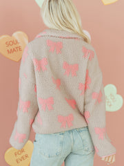 Sweat-shirt gris Sherpa à nœud nuit à fermeture éclair à épaules tombantes ample - Miniatuur