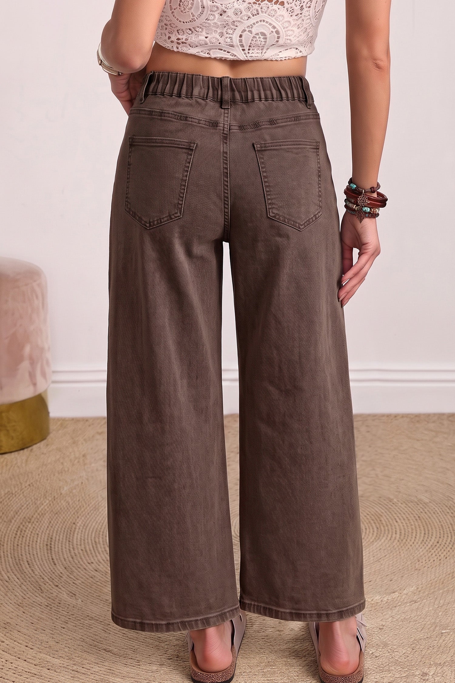 Beau Blue Solid Color Square Patch Pocket Ankle-length Barrel Jeans - Damesmode Afbeelding 5