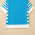 Light Blue Flag Print Patchwork Colorblock July 4th T Shirt - Foto 4