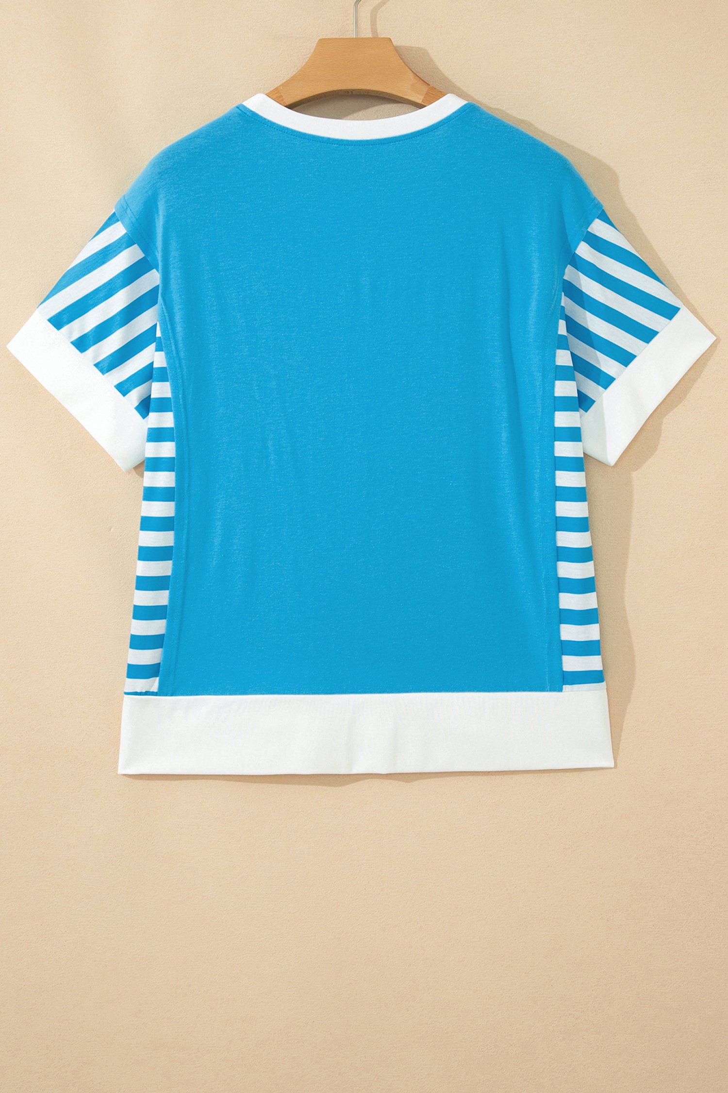 Hellblauer Flaggenmuster Patchwork Farbblock 4. Juli T-Shirt