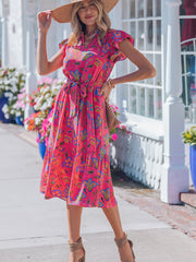 Vestido Longo Floral com Mangas Esvoaçantes Rosa - Miniatuur