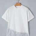 White Asymmetric Lace Hem Patchwork Tee - Foto 3