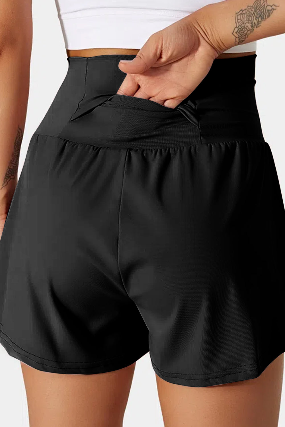 Black Pocketed Wide Waistband Swim Shorts - Damesmode Afbeelding 2