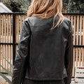 Black Faux Leather Buttoned Front Boxy Jacket - Damesmode Afbeelding 6 - Foto 6