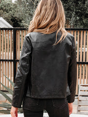Veste carrée en faux cuir noir boutonnée à l’avant - Damesmode Afbeelding 6 - Miniatuur
