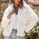 Beige Faux Fur Knoop Zakkened Lapel Collar Jasje