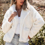 Beige Faux Fur Knoop Pocketed Lapel Collar Jasje