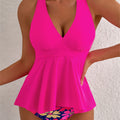 Rose V Neck Ruffled Hem Floral Bottom Tankini Set - Foto 1