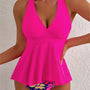 Ensemble tankini rose à bas floral à ourlet à volants