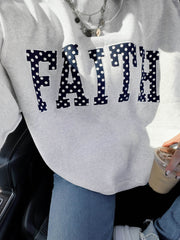 Light Grey High Neck Polka Dot Slogan Printed Baggy Sweatshirt - Miniatuur
