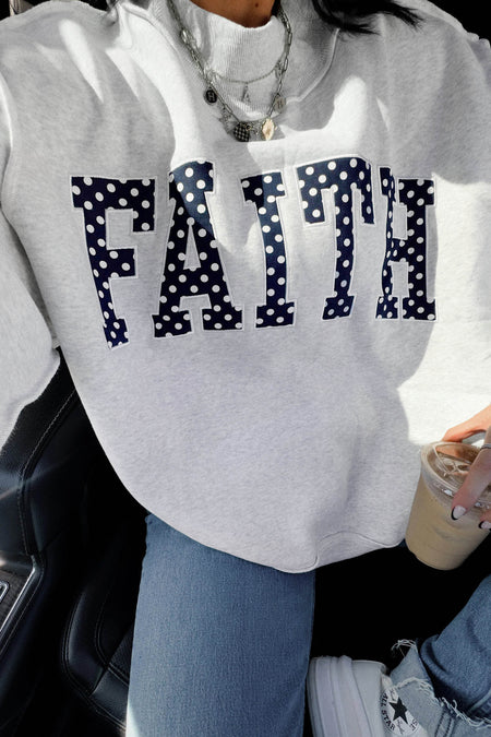 Light Grey High Neck Polka Dot Slogan Printed Tasgy Sweater - Detail