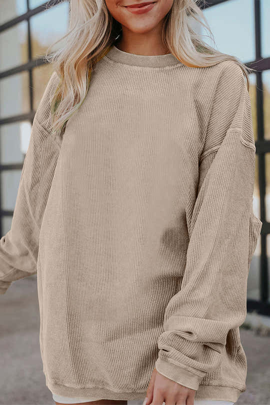 Smoke Gray geripptes Cord – übergroßer Sweatshirt