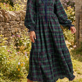 Green Vintage Plaid Square Neck Lace Trim Long Sleeve Shift Dress - Foto 1
