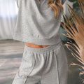 Light Grey Solid Zip Sailor Collar Pullover Athleisure Sweatpants 2pcs Set - Foto 3