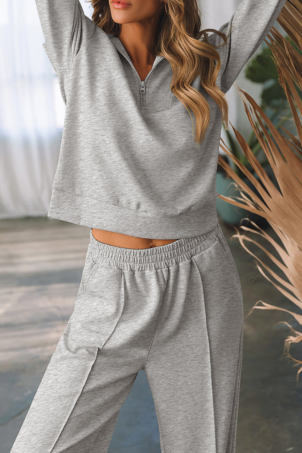 Set 2 pezzi di pantaloni della tuta da marinaio grigio chiaro con zip solida