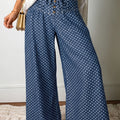 Himmelblaue Polka-Punkte-Knopf-Falten-Detail-Jeans mit weiten Beinen - Foto 1