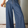Sky Blue Polka Dot Print Button Pleated Detail Wide Leg Jeans