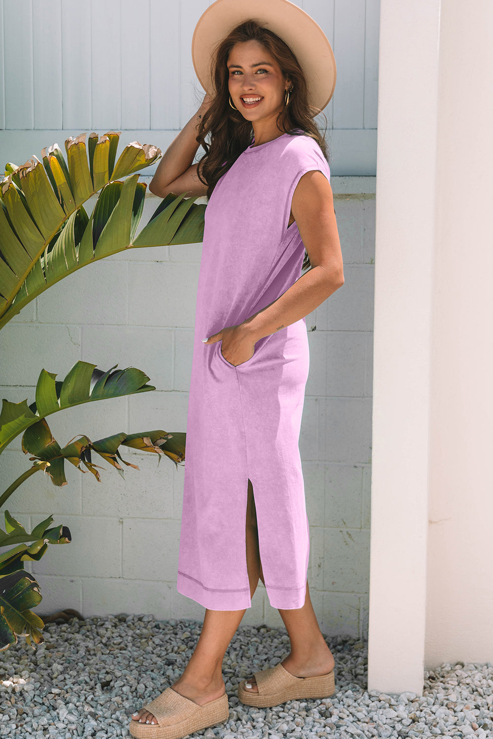 Wisteria Mineral Wash Langes T-Shirt mit Taschen