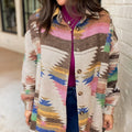 White Aztec Print Button Up Shacket - Foto 5