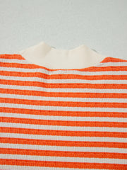 Orangestreifen-gestreiftes, strukturiertes Stand-Neck-Oberteil mit übergroßem Langarmshirt - Miniatuur