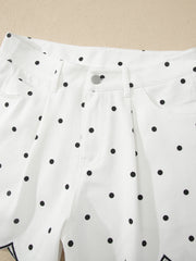 White Polka Dot Print Embroidered Scallop Hem Shorts - Miniatuur