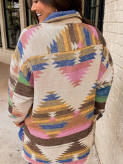 White Aztec Print Button Up Shacket - Miniatuur