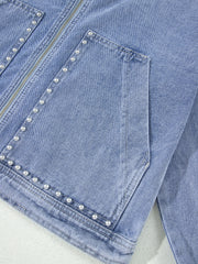 Veste en jean à manches longues en jean à manches longues en métal cloutée Beau Blue - Damesmode Afbeelding 8 - Miniatuur