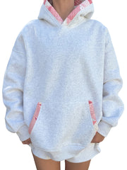 Sweat à capuche patchwork gris contrasté oversize - Miniatuur