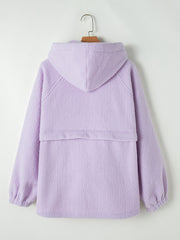 Lavendula Zipped Patch Pocket Fuzzy Drawstring Hoodie - Miniatuur