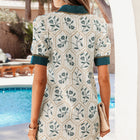 Mini-robe à manches courtes à col à col à motifs floraux rouges en dentelle - Thumbnail