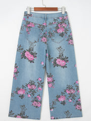 Sky Blue Garden Floral Print Bootcut Jeans - Miniatuur