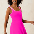 Rose Red Contrast Trim Neckline Active Shorts Attached One Piece Swim Dress - Foto 4