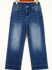 Sky Blue Chic Seam Detail Raw Hem Ankle Length Jeans - Miniatuur