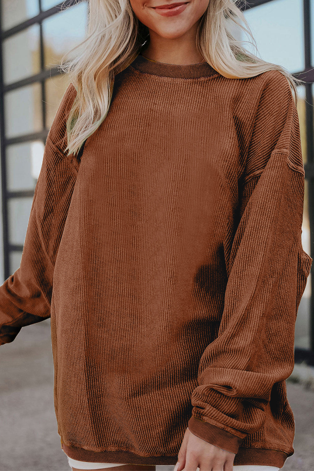 Smoke Gray ribbelagt fløjlssweatshirt i oversized sweatshirt