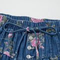 Blue Retro Floral Print Tie Elastic Waist Button Pintuck Wide Leg Jeans - Damesmode Afbeelding 6 - Foto 6