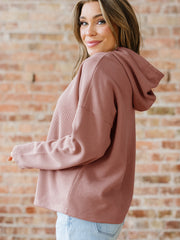 Rose Tan Thermal Textured Lace Drawstring Baggy Hoodie - Miniatuur