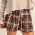 Brown Plaid Button Front Elastic Waist Shorts - Damesmode Afbeelding 6 - Foto 6
